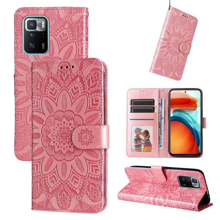 Custodia per telefono in pelle di girasole goffrata, For Xiaomi Redmi K50 Gaming 5G, For Xiaomi Redmi Note 10 Pro 5G, For Xiaomi Redmi Note 9 4G Foreign Version / 10X 4G, For Xiaomi Redmi Note 9S
