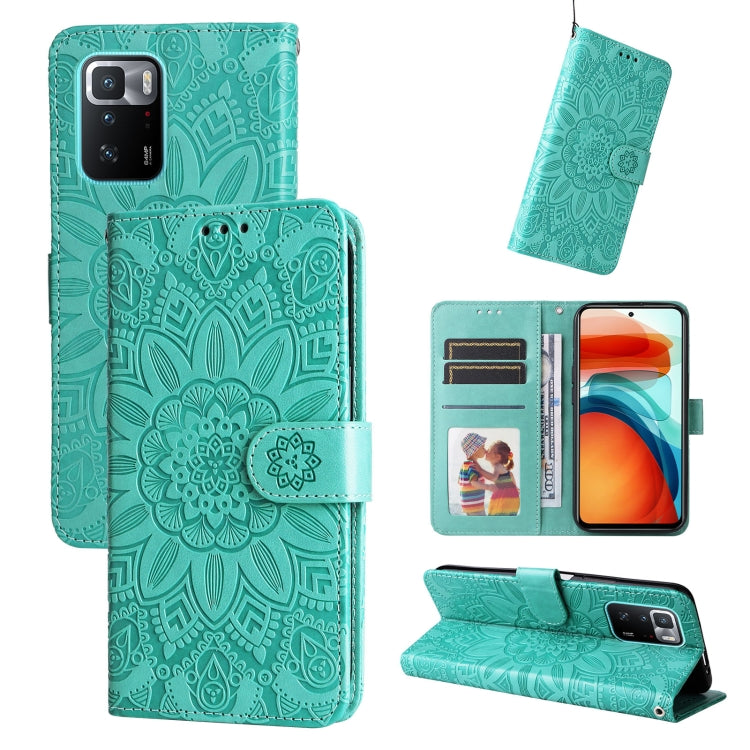 Custodia per telefono in pelle di girasole goffrata, For Xiaomi Redmi K50 Gaming 5G, For Xiaomi Redmi Note 10 Pro 5G, For Xiaomi Redmi Note 9 4G Foreign Version / 10X 4G, For Xiaomi Redmi Note 9S