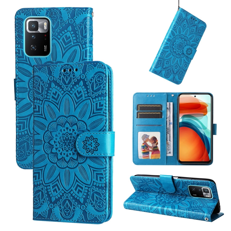 Custodia per telefono in pelle di girasole goffrata, For Xiaomi Redmi K50 Gaming 5G, For Xiaomi Redmi Note 10 Pro 5G, For Xiaomi Redmi Note 9 4G Foreign Version / 10X 4G, For Xiaomi Redmi Note 9S