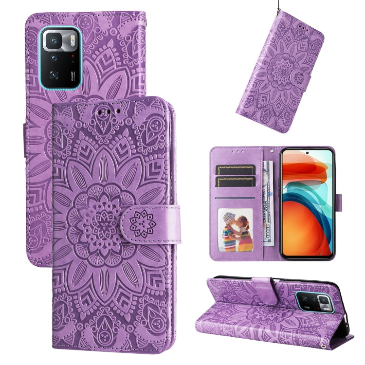 Custodia per telefono in pelle di girasole goffrata, For Xiaomi Redmi K50 Gaming 5G, For Xiaomi Redmi Note 10 Pro 5G, For Xiaomi Redmi Note 9 4G Foreign Version / 10X 4G, For Xiaomi Redmi Note 9S