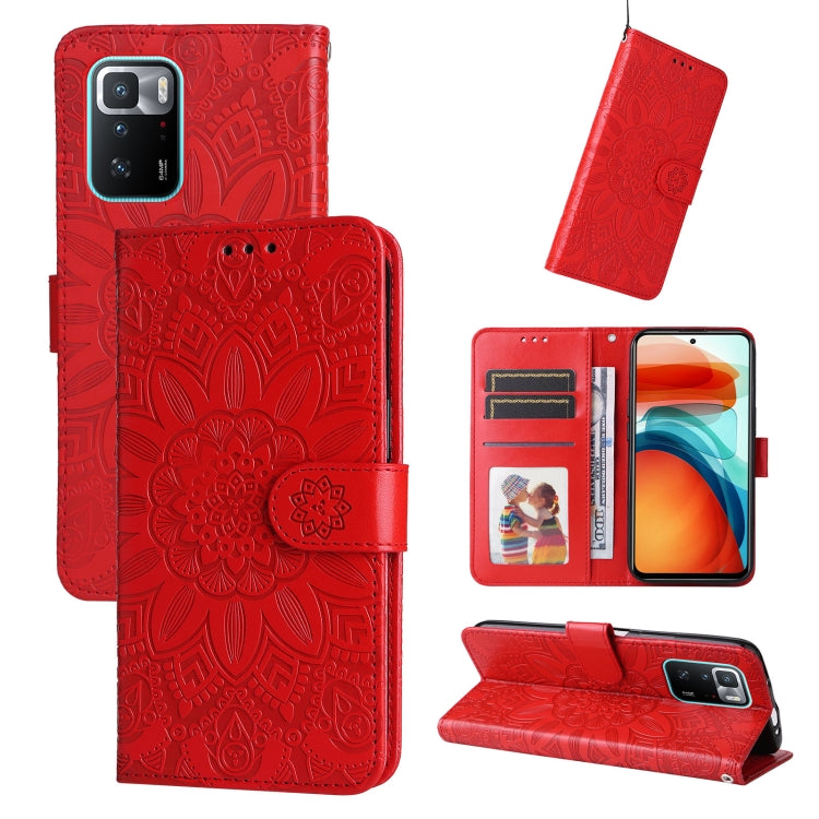 Custodia per telefono in pelle di girasole goffrata, For Xiaomi Redmi K50 Gaming 5G, For Xiaomi Redmi Note 10 Pro 5G, For Xiaomi Redmi Note 9 4G Foreign Version / 10X 4G, For Xiaomi Redmi Note 9S