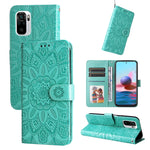 Custodia per telefono in pelle di girasole goffrata, For Xiaomi Redmi Note 10 4G / Note 10S 4G, For Xiaomi Redmi Note 10 5G, For Xiaomi Redmi Note 10 Pro / Note 10 Pro Max, For Xiaomi Redmi Note 11 5G  / Poco M4 Pro 5G