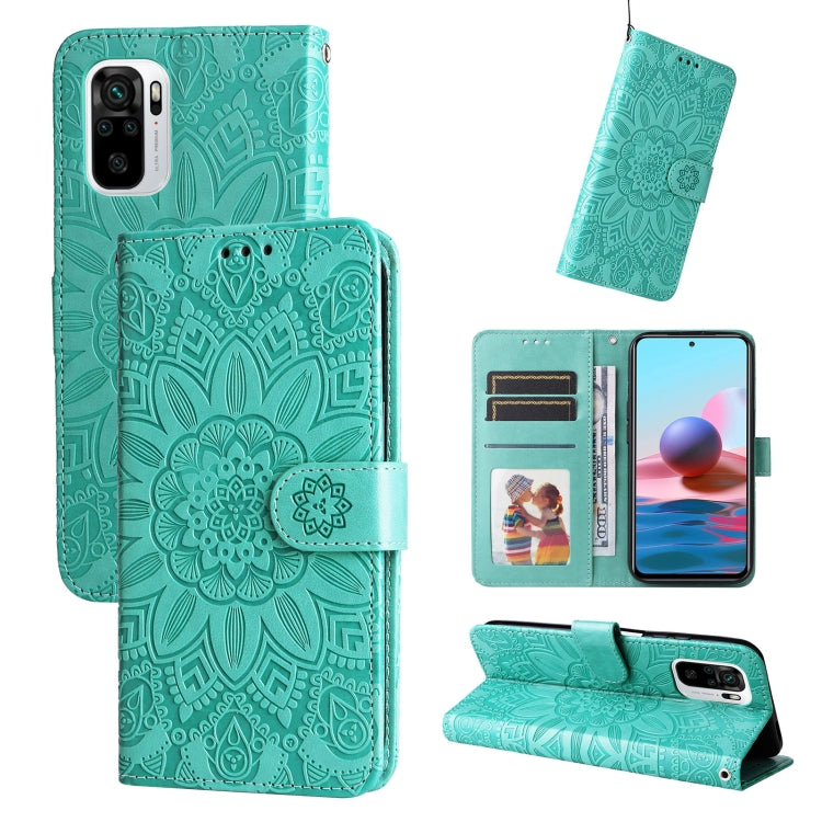 Custodia per telefono in pelle di girasole goffrata, For Xiaomi Redmi Note 10 4G / Note 10S 4G, For Xiaomi Redmi Note 10 5G, For Xiaomi Redmi Note 10 Pro / Note 10 Pro Max, For Xiaomi Redmi Note 11 5G  / Poco M4 Pro 5G