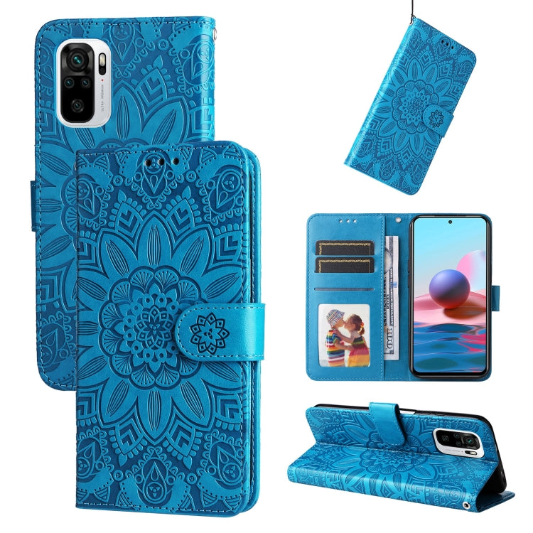Custodia per telefono in pelle di girasole goffrata, For Xiaomi Redmi Note 10 4G / Note 10S 4G, For Xiaomi Redmi Note 10 5G, For Xiaomi Redmi Note 10 Pro / Note 10 Pro Max, For Xiaomi Redmi Note 11 5G  / Poco M4 Pro 5G