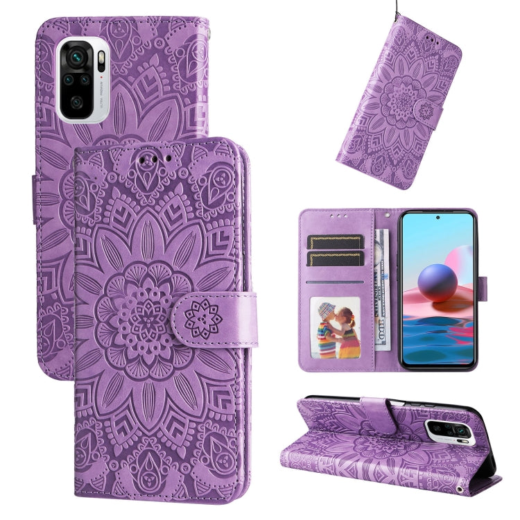 Custodia per telefono in pelle di girasole goffrata, For Xiaomi Redmi Note 10 4G / Note 10S 4G, For Xiaomi Redmi Note 10 5G, For Xiaomi Redmi Note 10 Pro / Note 10 Pro Max, For Xiaomi Redmi Note 11 5G  / Poco M4 Pro 5G