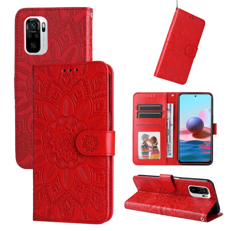 Custodia per telefono in pelle di girasole goffrata, For Xiaomi Redmi Note 10 4G / Note 10S 4G, For Xiaomi Redmi Note 10 5G, For Xiaomi Redmi Note 10 Pro / Note 10 Pro Max, For Xiaomi Redmi Note 11 5G  / Poco M4 Pro 5G