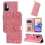 Custodia per telefono in pelle di girasole goffrata, For Xiaomi Redmi Note 10 4G / Note 10S 4G, For Xiaomi Redmi Note 10 5G, For Xiaomi Redmi Note 10 Pro / Note 10 Pro Max, For Xiaomi Redmi Note 11 5G  / Poco M4 Pro 5G