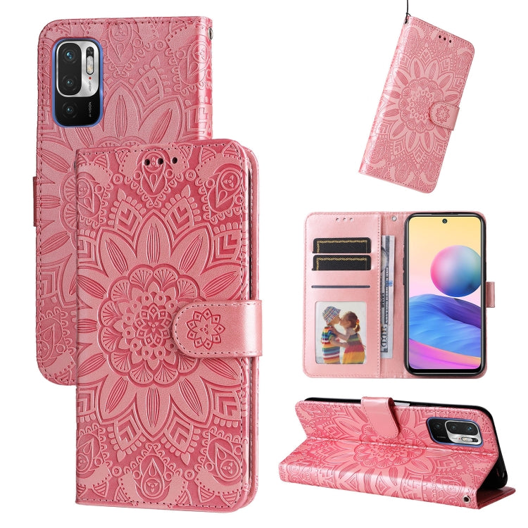 Custodia per telefono in pelle di girasole goffrata, For Xiaomi Redmi Note 10 4G / Note 10S 4G, For Xiaomi Redmi Note 10 5G, For Xiaomi Redmi Note 10 Pro / Note 10 Pro Max, For Xiaomi Redmi Note 11 5G  / Poco M4 Pro 5G