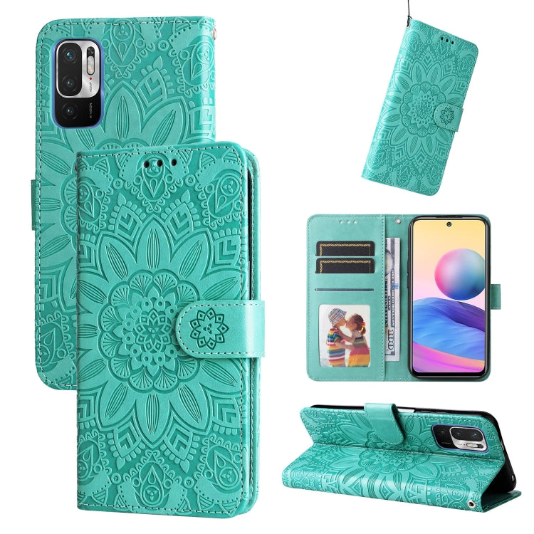 Custodia per telefono in pelle di girasole goffrata, For Xiaomi Redmi Note 10 4G / Note 10S 4G, For Xiaomi Redmi Note 10 5G, For Xiaomi Redmi Note 10 Pro / Note 10 Pro Max, For Xiaomi Redmi Note 11 5G  / Poco M4 Pro 5G
