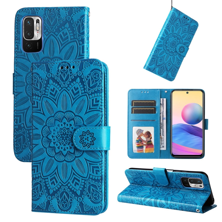 Custodia per telefono in pelle di girasole goffrata, For Xiaomi Redmi Note 10 4G / Note 10S 4G, For Xiaomi Redmi Note 10 5G, For Xiaomi Redmi Note 10 Pro / Note 10 Pro Max, For Xiaomi Redmi Note 11 5G  / Poco M4 Pro 5G