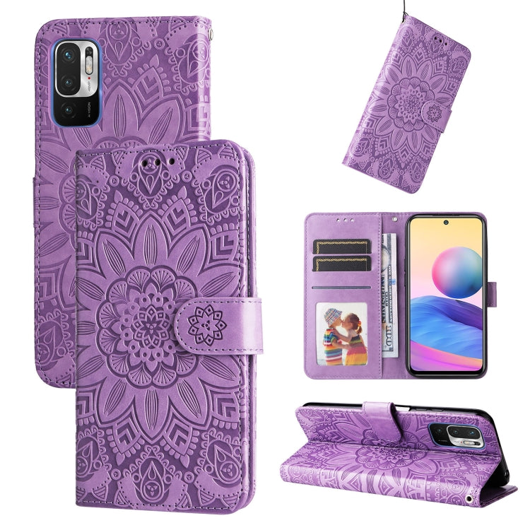 Custodia per telefono in pelle di girasole goffrata, For Xiaomi Redmi Note 10 4G / Note 10S 4G, For Xiaomi Redmi Note 10 5G, For Xiaomi Redmi Note 10 Pro / Note 10 Pro Max, For Xiaomi Redmi Note 11 5G  / Poco M4 Pro 5G