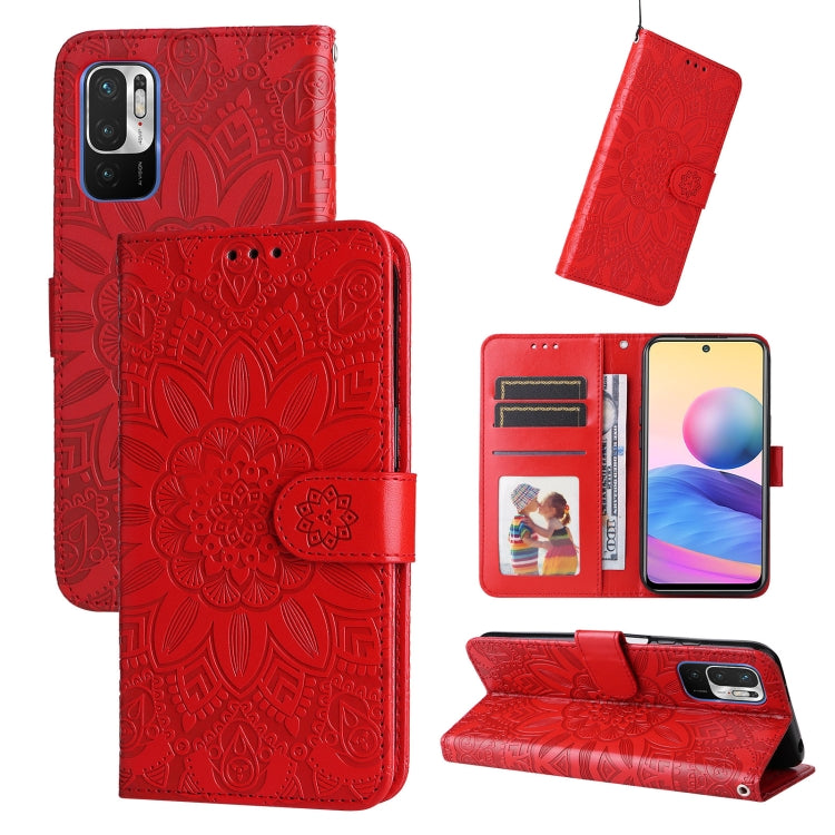 Custodia per telefono in pelle di girasole goffrata, For Xiaomi Redmi Note 10 4G / Note 10S 4G, For Xiaomi Redmi Note 10 5G, For Xiaomi Redmi Note 10 Pro / Note 10 Pro Max, For Xiaomi Redmi Note 11 5G  / Poco M4 Pro 5G