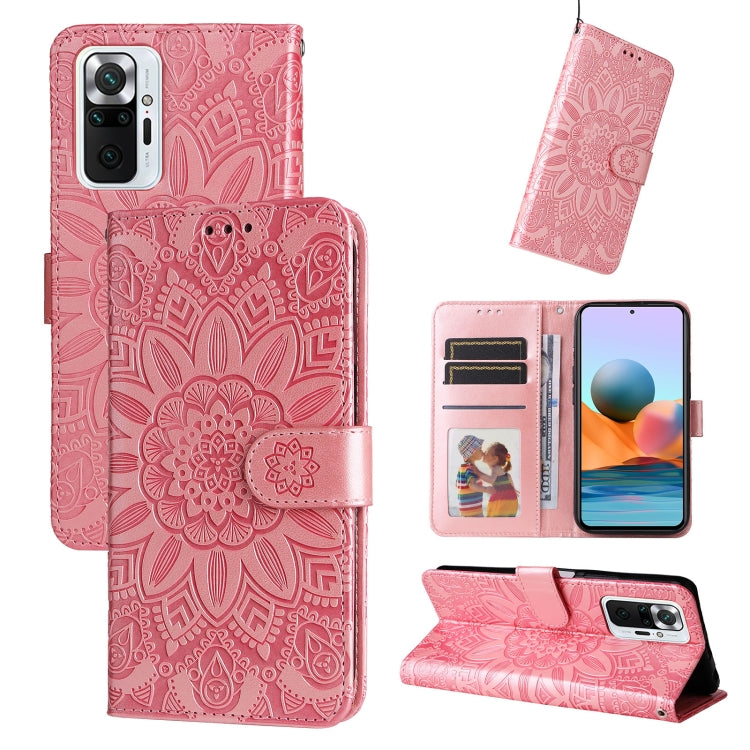 Custodia per telefono in pelle di girasole goffrata, For Xiaomi Redmi Note 10 4G / Note 10S 4G, For Xiaomi Redmi Note 10 5G, For Xiaomi Redmi Note 10 Pro / Note 10 Pro Max, For Xiaomi Redmi Note 11 5G  / Poco M4 Pro 5G