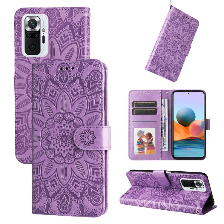 Custodia per telefono in pelle di girasole goffrata, For Xiaomi Redmi Note 10 4G / Note 10S 4G, For Xiaomi Redmi Note 10 5G, For Xiaomi Redmi Note 10 Pro / Note 10 Pro Max, For Xiaomi Redmi Note 11 5G  / Poco M4 Pro 5G