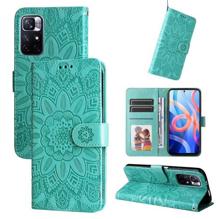 Custodia per telefono in pelle di girasole goffrata, For Xiaomi Redmi Note 10 4G / Note 10S 4G, For Xiaomi Redmi Note 10 5G, For Xiaomi Redmi Note 10 Pro / Note 10 Pro Max, For Xiaomi Redmi Note 11 5G  / Poco M4 Pro 5G