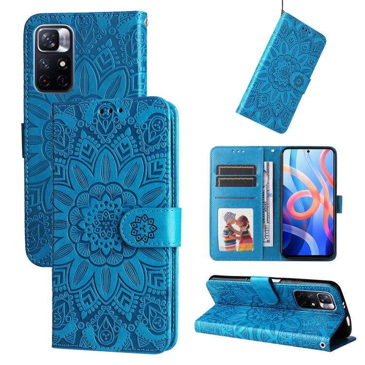 Custodia per telefono in pelle di girasole goffrata, For Xiaomi Redmi Note 10 4G / Note 10S 4G, For Xiaomi Redmi Note 10 5G, For Xiaomi Redmi Note 10 Pro / Note 10 Pro Max, For Xiaomi Redmi Note 11 5G  / Poco M4 Pro 5G