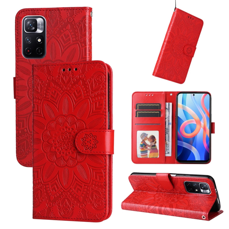 Custodia per telefono in pelle di girasole goffrata, For Xiaomi Redmi Note 10 4G / Note 10S 4G, For Xiaomi Redmi Note 10 5G, For Xiaomi Redmi Note 10 Pro / Note 10 Pro Max, For Xiaomi Redmi Note 11 5G  / Poco M4 Pro 5G