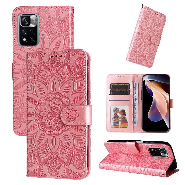 Custodia per telefono in pelle di girasole goffrata, For Xiaomi Redmi Note 11E, For Xiaomi Redmi Note 11 Pro 5G, For Xiaomi Redmi Note 11 Pro 4G Foreign Version / 5G, For Xiaomi Redmi Note 11S / Note 11 4G Foreign Version