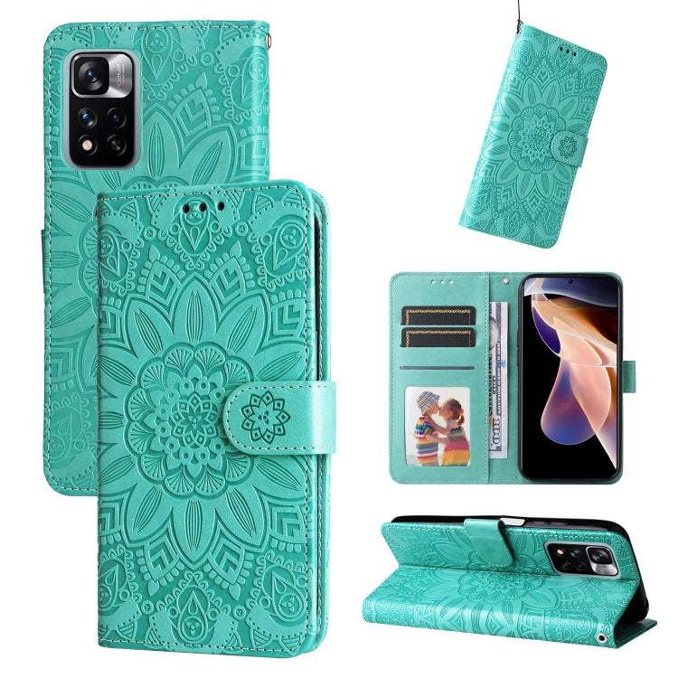 Custodia per telefono in pelle di girasole goffrata, For Xiaomi Redmi Note 11E, For Xiaomi Redmi Note 11 Pro 5G, For Xiaomi Redmi Note 11 Pro 4G Foreign Version / 5G, For Xiaomi Redmi Note 11S / Note 11 4G Foreign Version