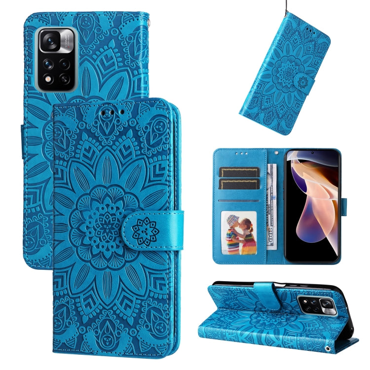 Custodia per telefono in pelle di girasole goffrata, For Xiaomi Redmi Note 11E, For Xiaomi Redmi Note 11 Pro 5G, For Xiaomi Redmi Note 11 Pro 4G Foreign Version / 5G, For Xiaomi Redmi Note 11S / Note 11 4G Foreign Version