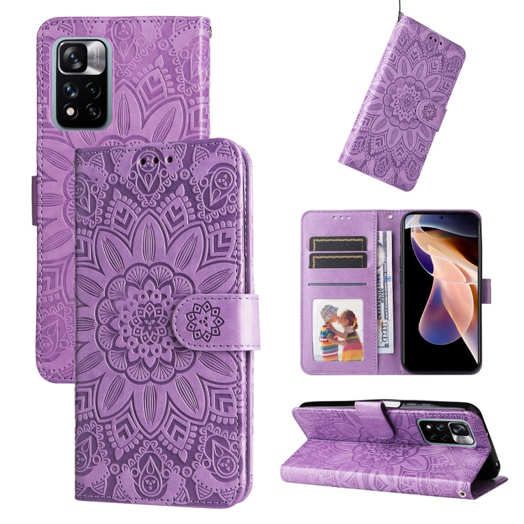 Custodia per telefono in pelle di girasole goffrata, For Xiaomi Redmi Note 11E, For Xiaomi Redmi Note 11 Pro 5G, For Xiaomi Redmi Note 11 Pro 4G Foreign Version / 5G, For Xiaomi Redmi Note 11S / Note 11 4G Foreign Version