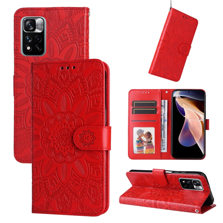 Custodia per telefono in pelle di girasole goffrata, For Xiaomi Redmi Note 11E, For Xiaomi Redmi Note 11 Pro 5G, For Xiaomi Redmi Note 11 Pro 4G Foreign Version / 5G, For Xiaomi Redmi Note 11S / Note 11 4G Foreign Version