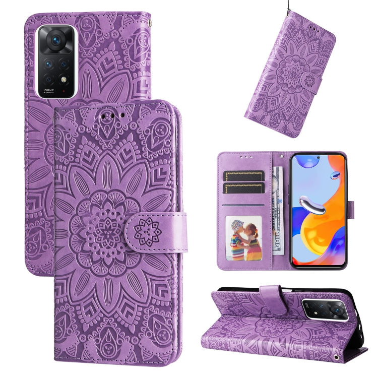 Custodia per telefono in pelle di girasole goffrata, For Xiaomi Redmi Note 11E, For Xiaomi Redmi Note 11 Pro 5G, For Xiaomi Redmi Note 11 Pro 4G Foreign Version / 5G, For Xiaomi Redmi Note 11S / Note 11 4G Foreign Version