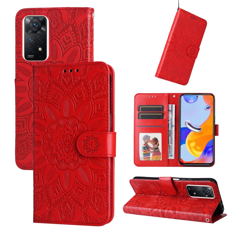 Custodia per telefono in pelle di girasole goffrata, For Xiaomi Redmi Note 11E, For Xiaomi Redmi Note 11 Pro 5G, For Xiaomi Redmi Note 11 Pro 4G Foreign Version / 5G, For Xiaomi Redmi Note 11S / Note 11 4G Foreign Version