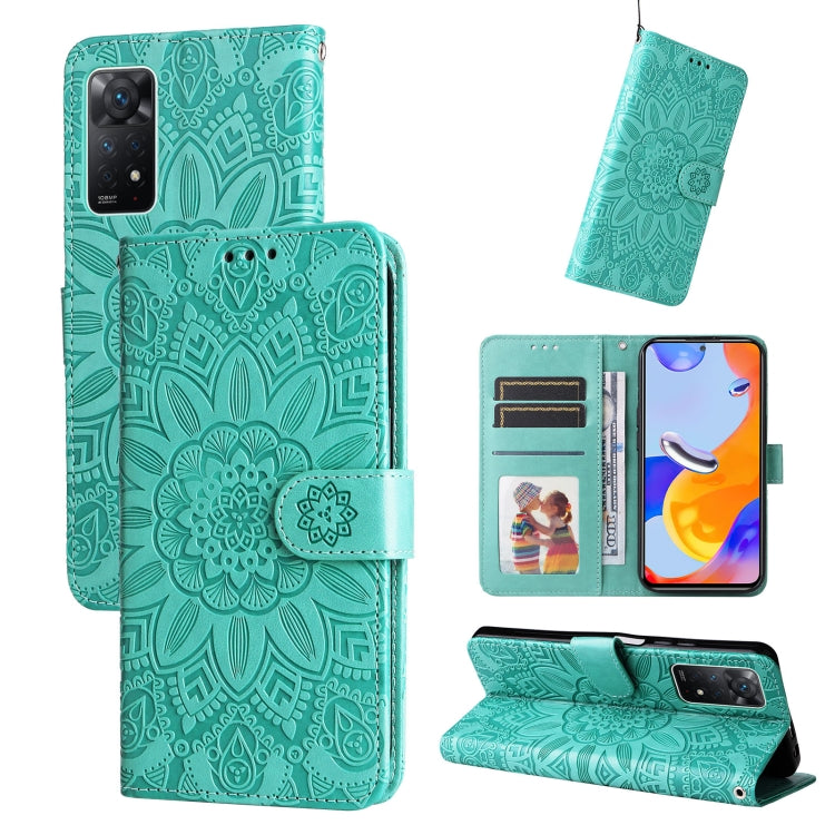 Custodia per telefono in pelle di girasole goffrata, For Xiaomi Redmi Note 11E, For Xiaomi Redmi Note 11 Pro 5G, For Xiaomi Redmi Note 11 Pro 4G Foreign Version / 5G, For Xiaomi Redmi Note 11S / Note 11 4G Foreign Version