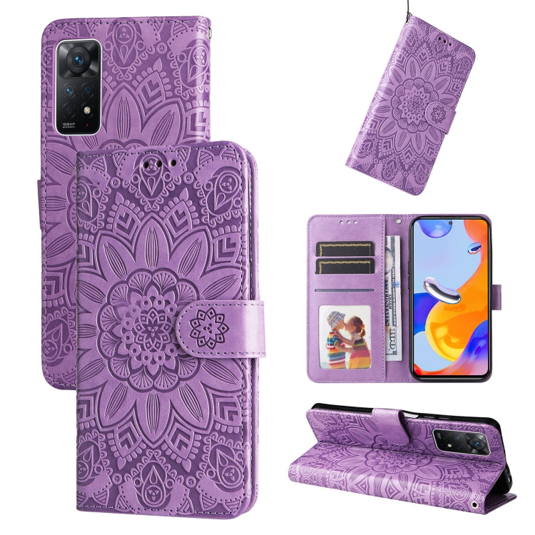 Custodia per telefono in pelle di girasole goffrata, For Xiaomi Redmi Note 11E, For Xiaomi Redmi Note 11 Pro 5G, For Xiaomi Redmi Note 11 Pro 4G Foreign Version / 5G, For Xiaomi Redmi Note 11S / Note 11 4G Foreign Version