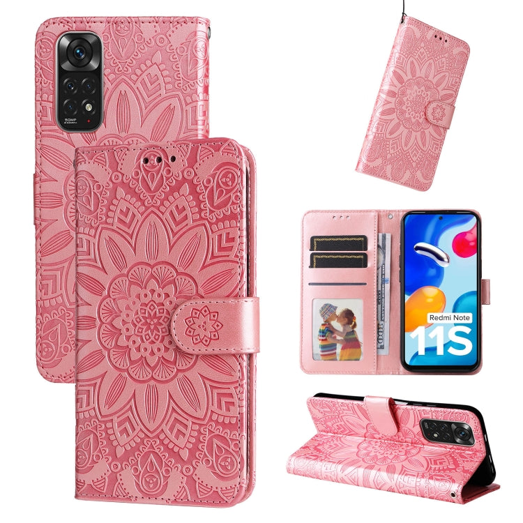 Custodia per telefono in pelle di girasole goffrata, For Xiaomi Redmi Note 11E, For Xiaomi Redmi Note 11 Pro 5G, For Xiaomi Redmi Note 11 Pro 4G Foreign Version / 5G, For Xiaomi Redmi Note 11S / Note 11 4G Foreign Version