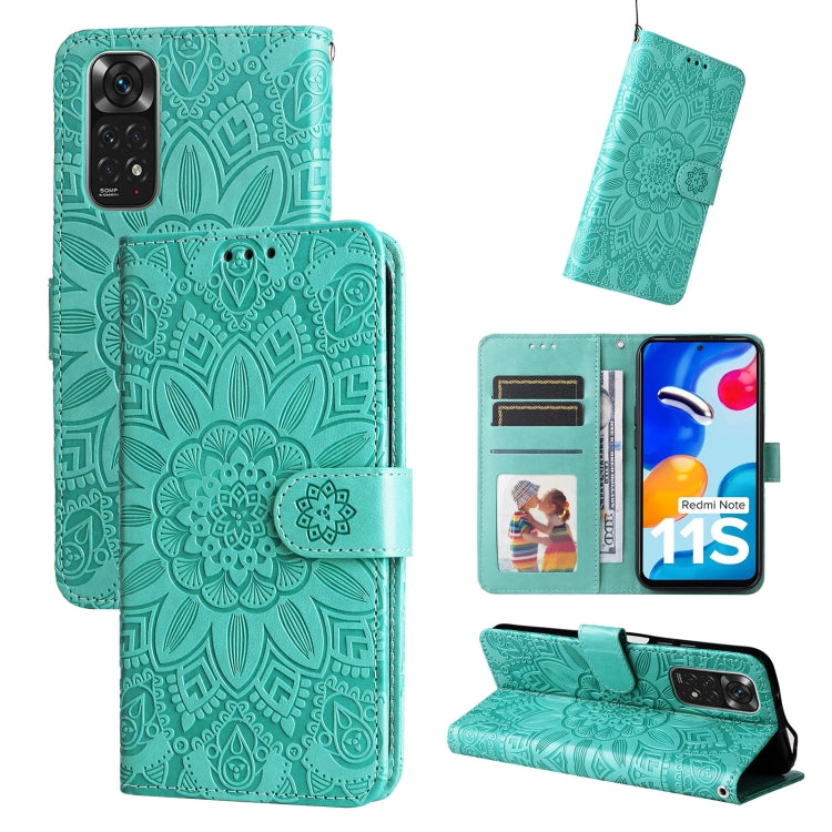Custodia per telefono in pelle di girasole goffrata, For Xiaomi Redmi Note 11E, For Xiaomi Redmi Note 11 Pro 5G, For Xiaomi Redmi Note 11 Pro 4G Foreign Version / 5G, For Xiaomi Redmi Note 11S / Note 11 4G Foreign Version
