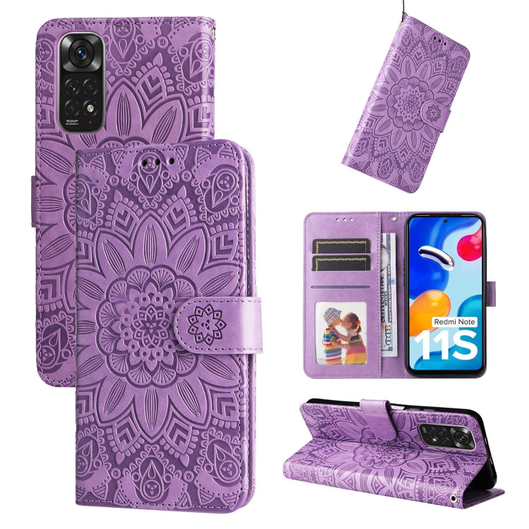 Custodia per telefono in pelle di girasole goffrata, For Xiaomi Redmi Note 11E, For Xiaomi Redmi Note 11 Pro 5G, For Xiaomi Redmi Note 11 Pro 4G Foreign Version / 5G, For Xiaomi Redmi Note 11S / Note 11 4G Foreign Version