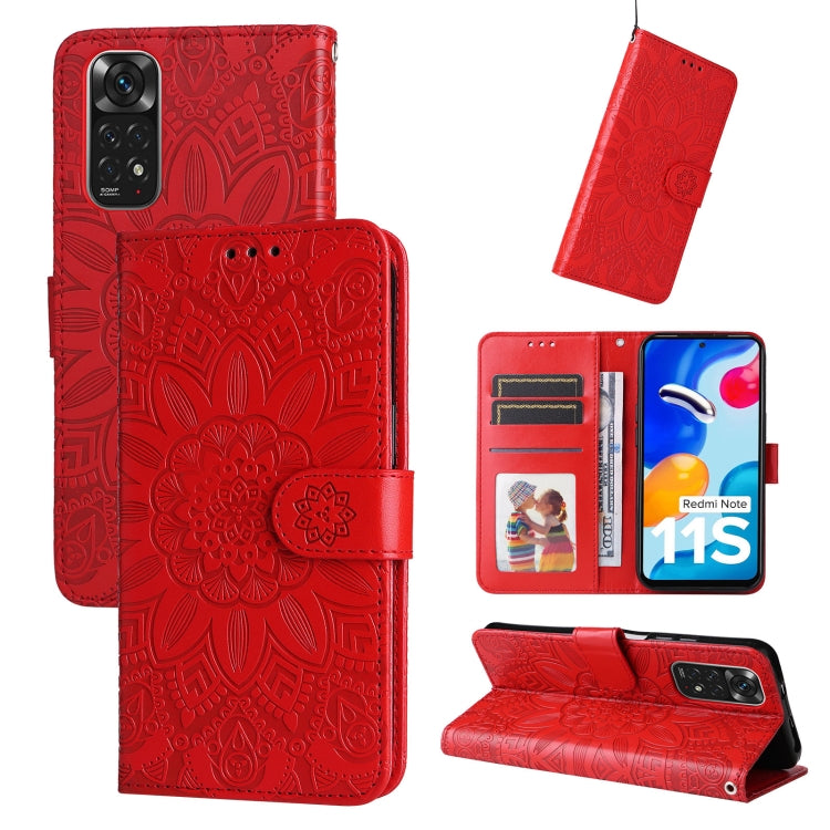 Custodia per telefono in pelle di girasole goffrata, For Xiaomi Redmi Note 11E, For Xiaomi Redmi Note 11 Pro 5G, For Xiaomi Redmi Note 11 Pro 4G Foreign Version / 5G, For Xiaomi Redmi Note 11S / Note 11 4G Foreign Version