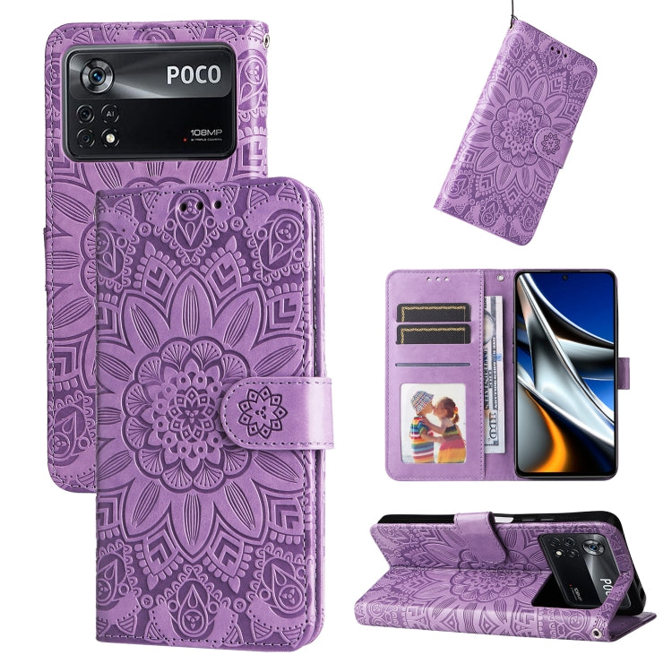 Custodia per telefono in pelle di girasole goffrata, For Xiaomi Poco M4 Pro 4G, For Xiaomi Poco X4 Pro 5G, For Xiaomi 11T / 11T Pro, For Xiaomi 12 Lite