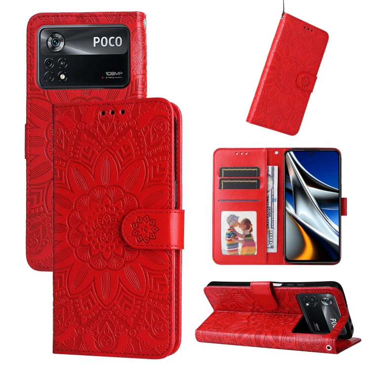 Custodia per telefono in pelle di girasole goffrata, For Xiaomi Poco M4 Pro 4G, For Xiaomi Poco X4 Pro 5G, For Xiaomi 11T / 11T Pro, For Xiaomi 12 Lite