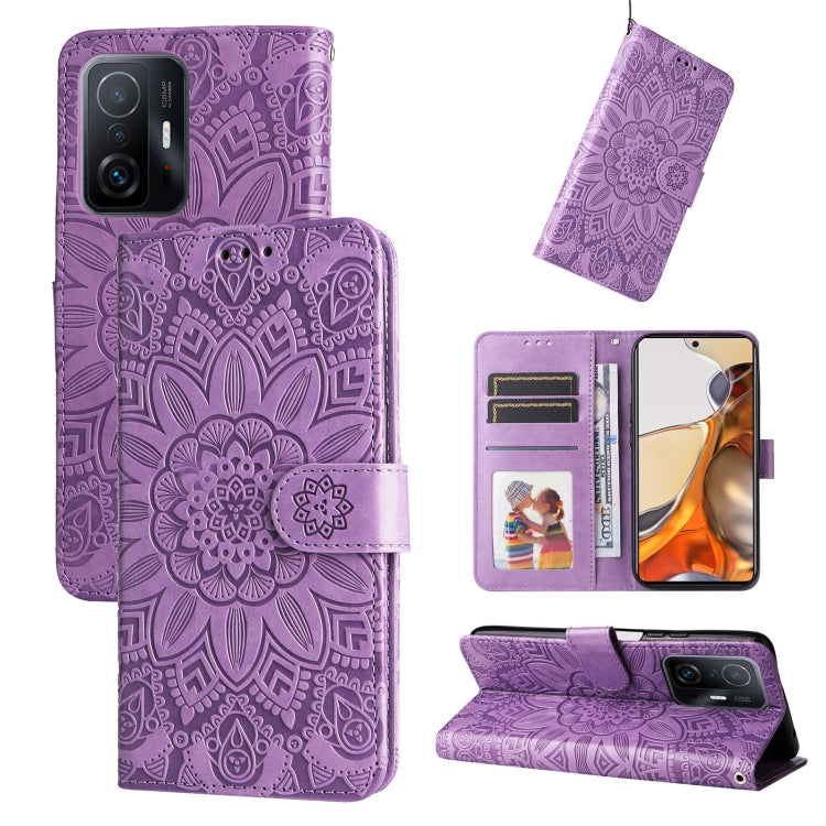 Custodia per telefono in pelle di girasole goffrata, For Xiaomi Poco M4 Pro 4G, For Xiaomi Poco X4 Pro 5G, For Xiaomi 11T / 11T Pro, For Xiaomi 12 Lite