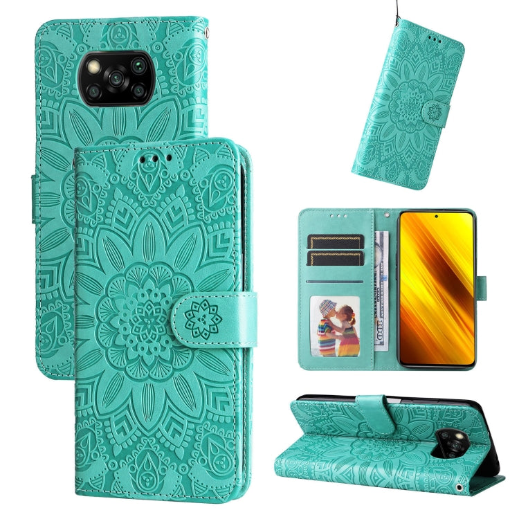 Custodia per telefono in pelle di girasole goffrata, For Xiaomi 12 Pro, For Xiaomi 12 / 12X, For Xiaomi Poco M3 / Redmi 9T / Redmi 9 Power, For Xiaomi Poco X3 NFC