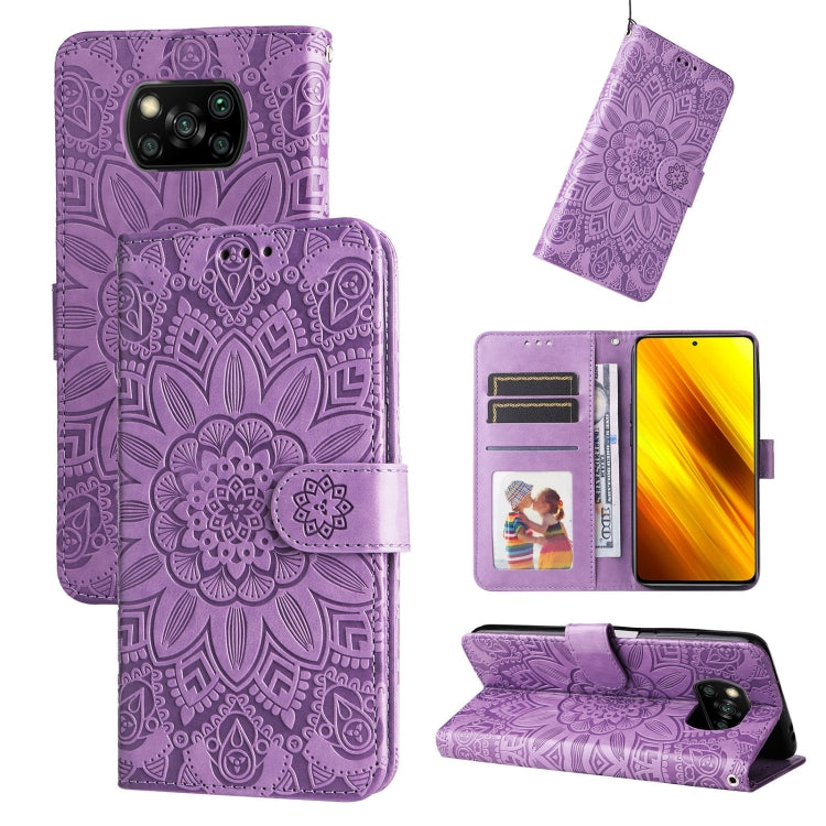 Custodia per telefono in pelle di girasole goffrata, For Xiaomi 12 Pro, For Xiaomi 12 / 12X, For Xiaomi Poco M3 / Redmi 9T / Redmi 9 Power, For Xiaomi Poco X3 NFC