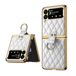 Custodia per telefono ad anello in pelle tinta unita con reticolo di diamanti, For Samsung Galaxy Z Flip4
