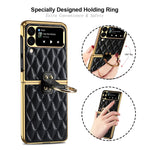 Custodia per telefono ad anello in pelle tinta unita con reticolo di diamanti, For Samsung Galaxy Z Flip4