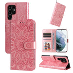 Custodia per telefono in pelle di girasole goffrata, For Samsung Galaxy S22 5G, For Samsung Galaxy S22+ 5G, For Samsung Galaxy S22 Ultra 5G, For Samsung Galaxy S21 5G