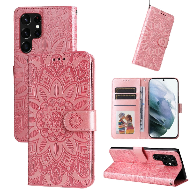 Custodia per telefono in pelle di girasole goffrata, For Samsung Galaxy S22 5G, For Samsung Galaxy S22+ 5G, For Samsung Galaxy S22 Ultra 5G, For Samsung Galaxy S21 5G