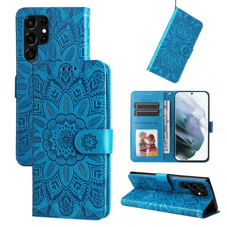 Custodia per telefono in pelle di girasole goffrata, For Samsung Galaxy S22 5G, For Samsung Galaxy S22+ 5G, For Samsung Galaxy S22 Ultra 5G, For Samsung Galaxy S21 5G