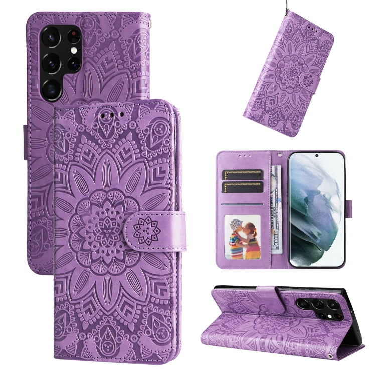 Custodia per telefono in pelle di girasole goffrata, For Samsung Galaxy S22 5G, For Samsung Galaxy S22+ 5G, For Samsung Galaxy S22 Ultra 5G, For Samsung Galaxy S21 5G