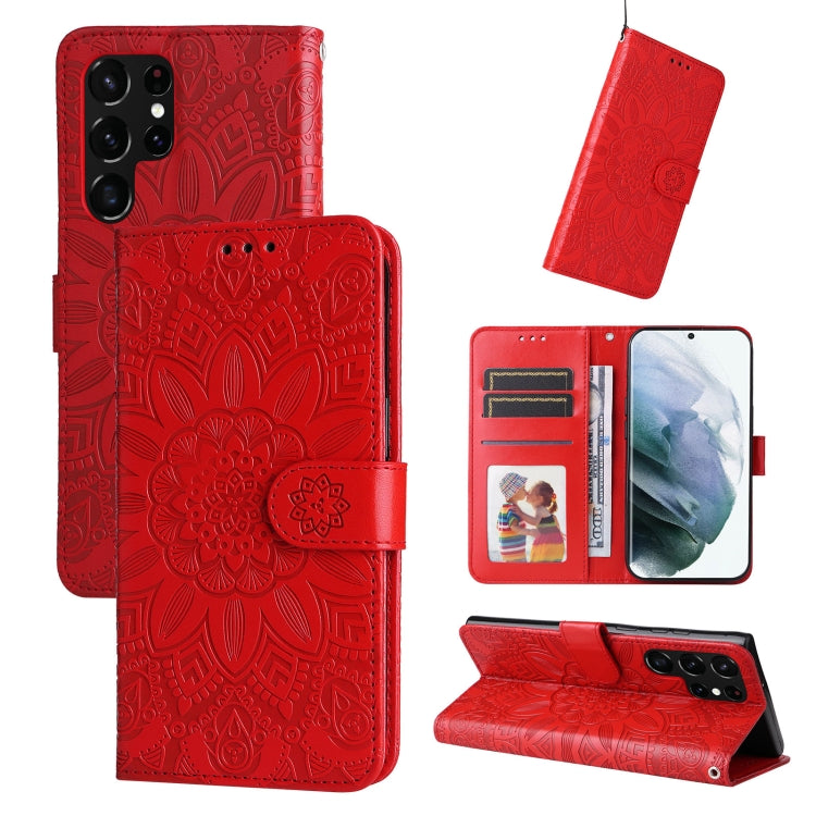 Custodia per telefono in pelle di girasole goffrata, For Samsung Galaxy S22 5G, For Samsung Galaxy S22+ 5G, For Samsung Galaxy S22 Ultra 5G, For Samsung Galaxy S21 5G