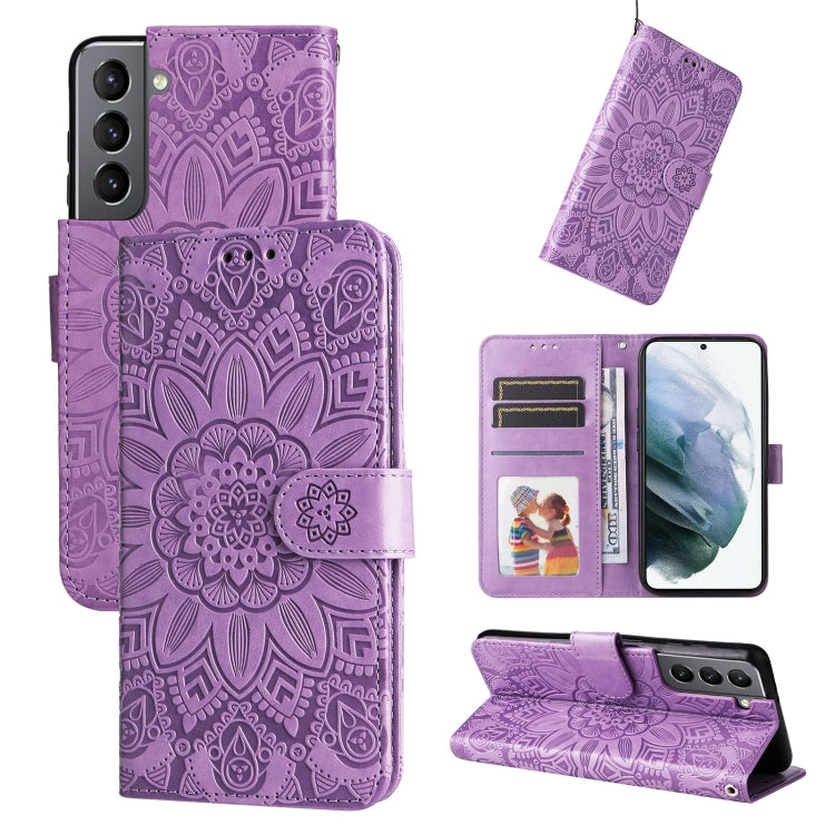 Custodia per telefono in pelle di girasole goffrata, For Samsung Galaxy S22 5G, For Samsung Galaxy S22+ 5G, For Samsung Galaxy S22 Ultra 5G, For Samsung Galaxy S21 5G