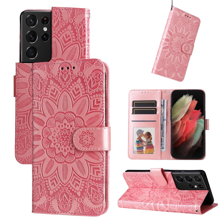 Custodia per telefono in pelle di girasole goffrata, For Samsung Galaxy S21+ 5G, For Samsung Galaxy S21 Ultra 5G, For Samsung Galaxy S21 FE 5G, For Samsung Galaxy S20