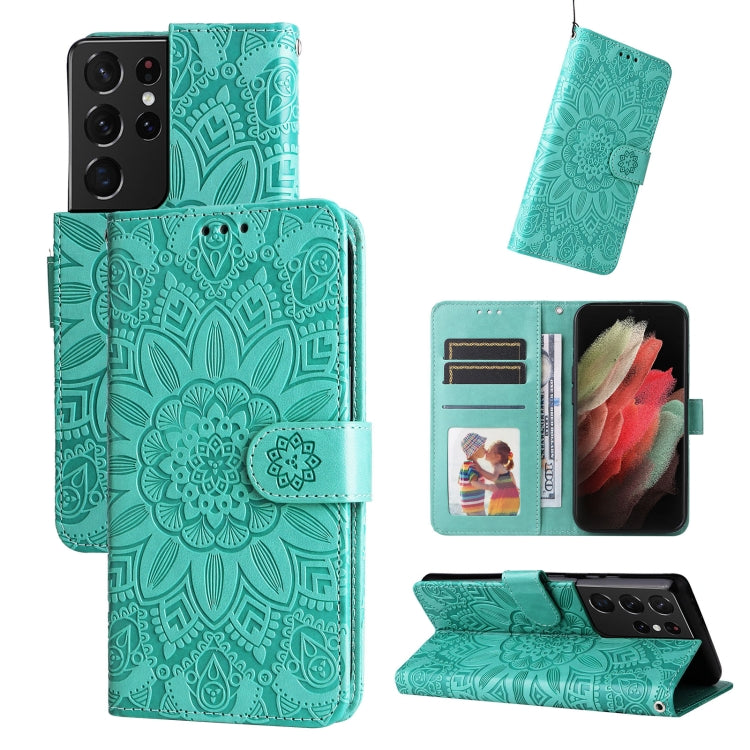 Custodia per telefono in pelle di girasole goffrata, For Samsung Galaxy S21+ 5G, For Samsung Galaxy S21 Ultra 5G, For Samsung Galaxy S21 FE 5G, For Samsung Galaxy S20