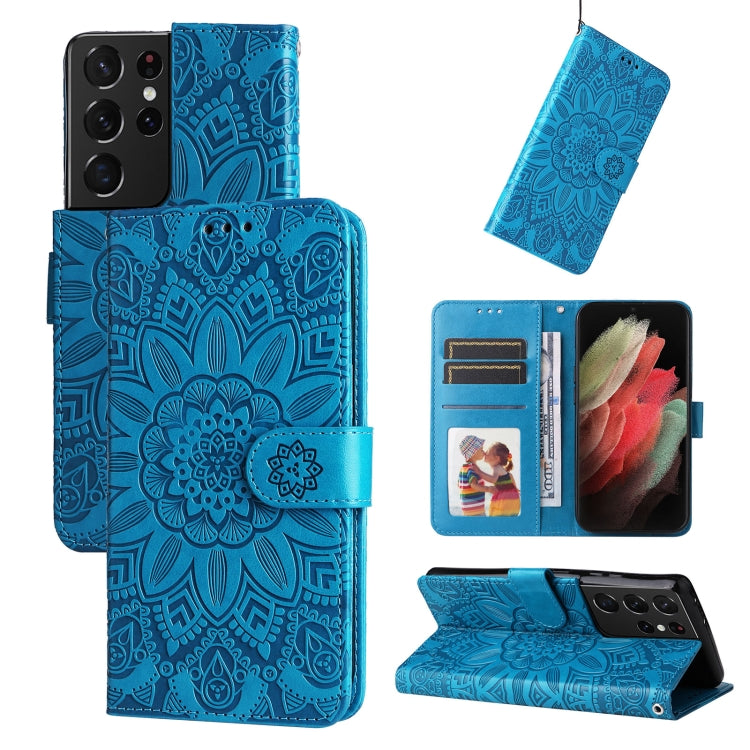 Custodia per telefono in pelle di girasole goffrata, For Samsung Galaxy S21+ 5G, For Samsung Galaxy S21 Ultra 5G, For Samsung Galaxy S21 FE 5G, For Samsung Galaxy S20